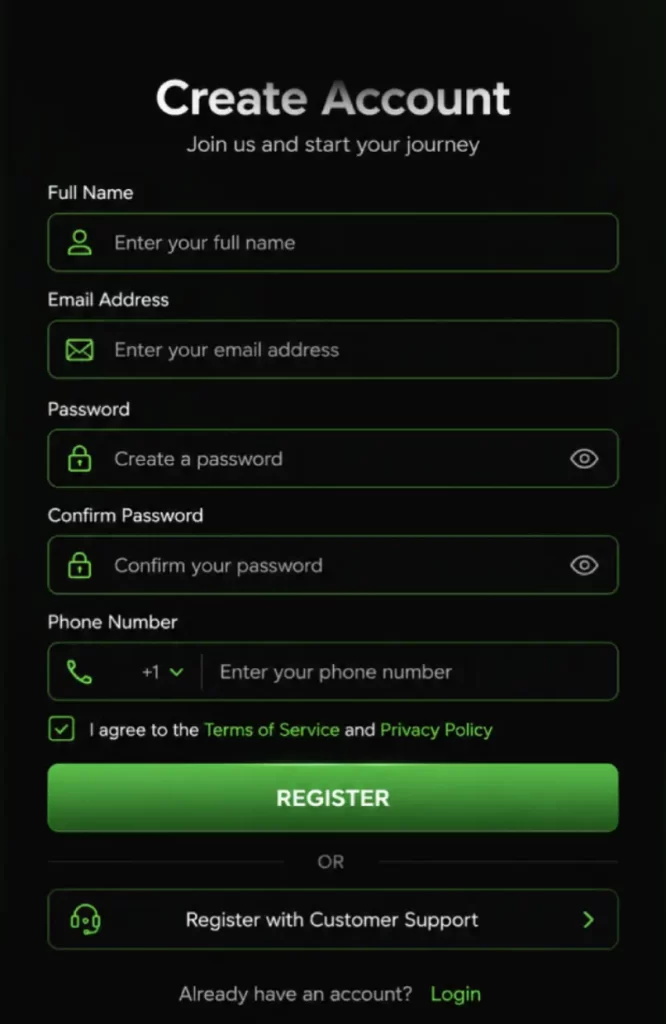 ABC77 register page interface showing fast online account creation form